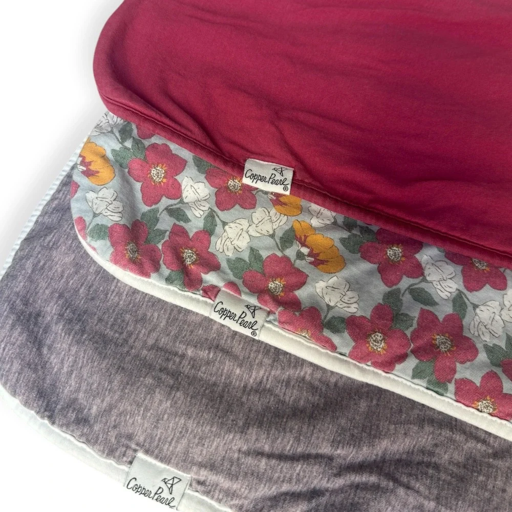 Copper Pearl Burp Cloth Set 3 Pack Floral Burgundy Heather Purple Gray